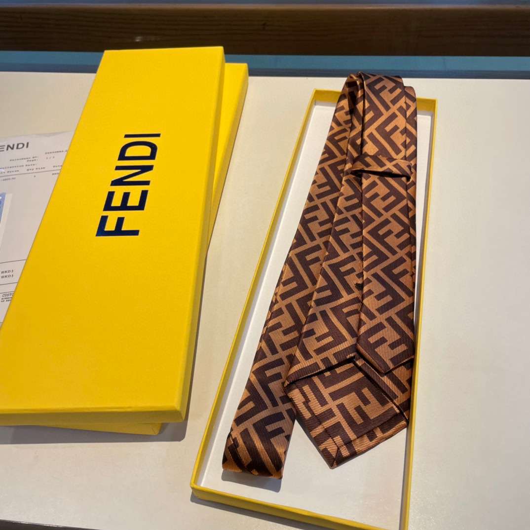 F**di Tie Silk Necktie Brown For Men
