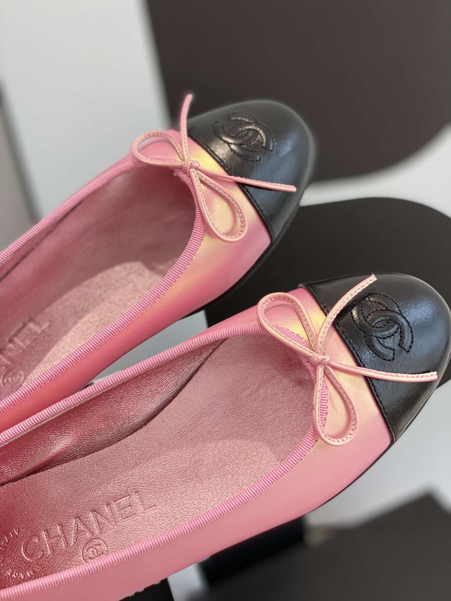 Ch**el Ballet Flats Pink Gold For Women