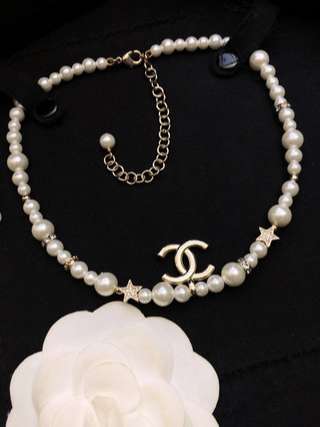 Ch**el D1am0nd Double C Pentagram Necklace Gold For Women