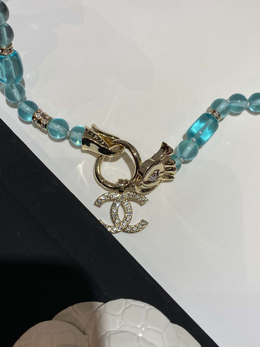 Ch**el Double C-Shaped Necklace Jade Green For Women