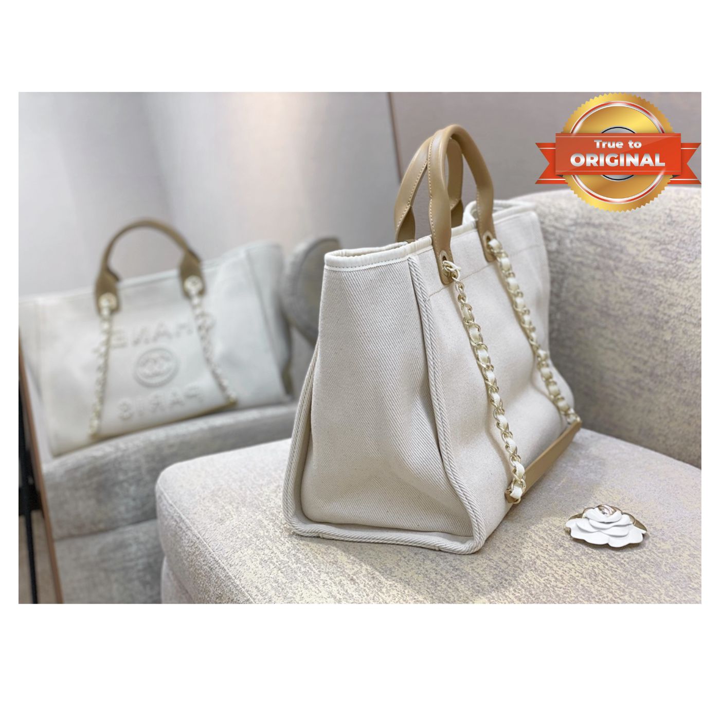 [True-to-ORIGINAL] Ch**el Large Deauville Pearl Tote Bag White For Women 15in/38cm A66941