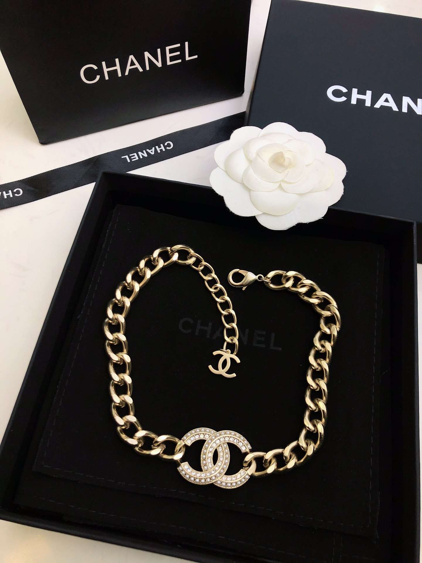 Ch**el Small Agarwood Necklace Gold For Women