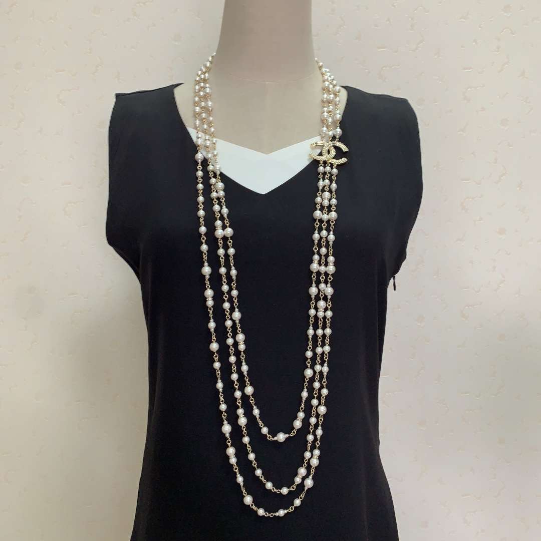 Ch**el Three-Layer Pearl Necklace Gold For Women