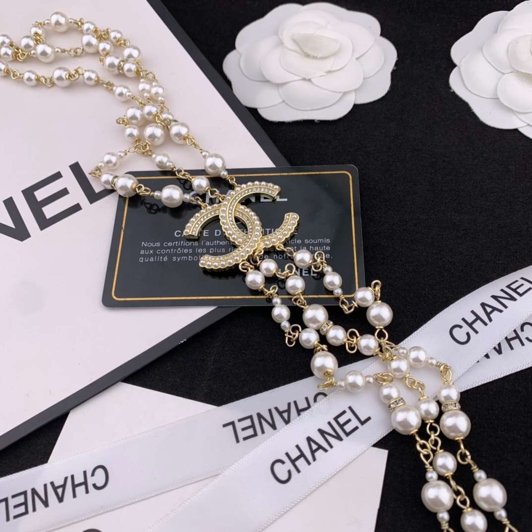 Ch**el Three-Layer Pearl Necklace Gold For Women