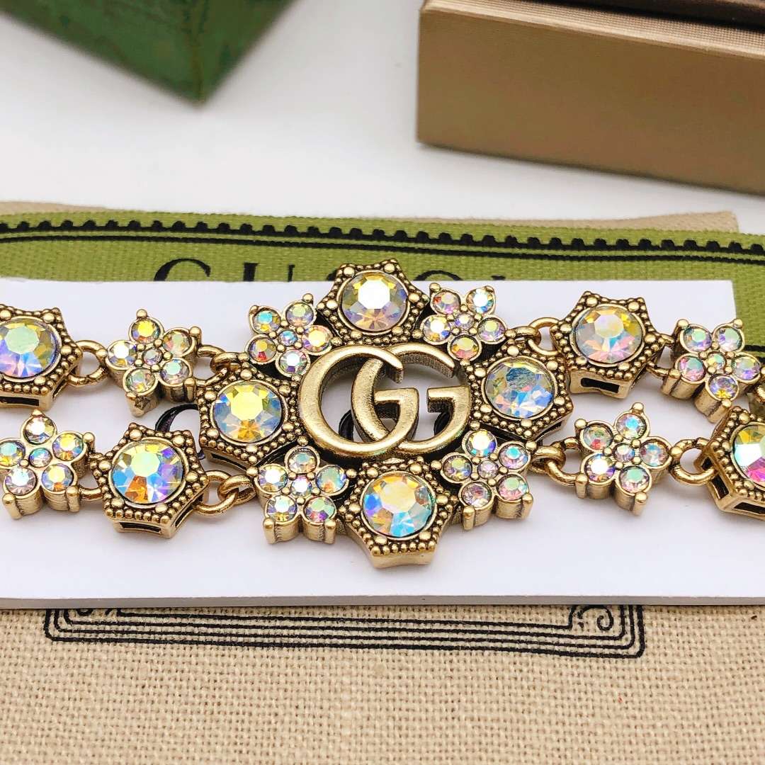 Gvc*1 Rhinestone Flower Bracelet Gold For Women