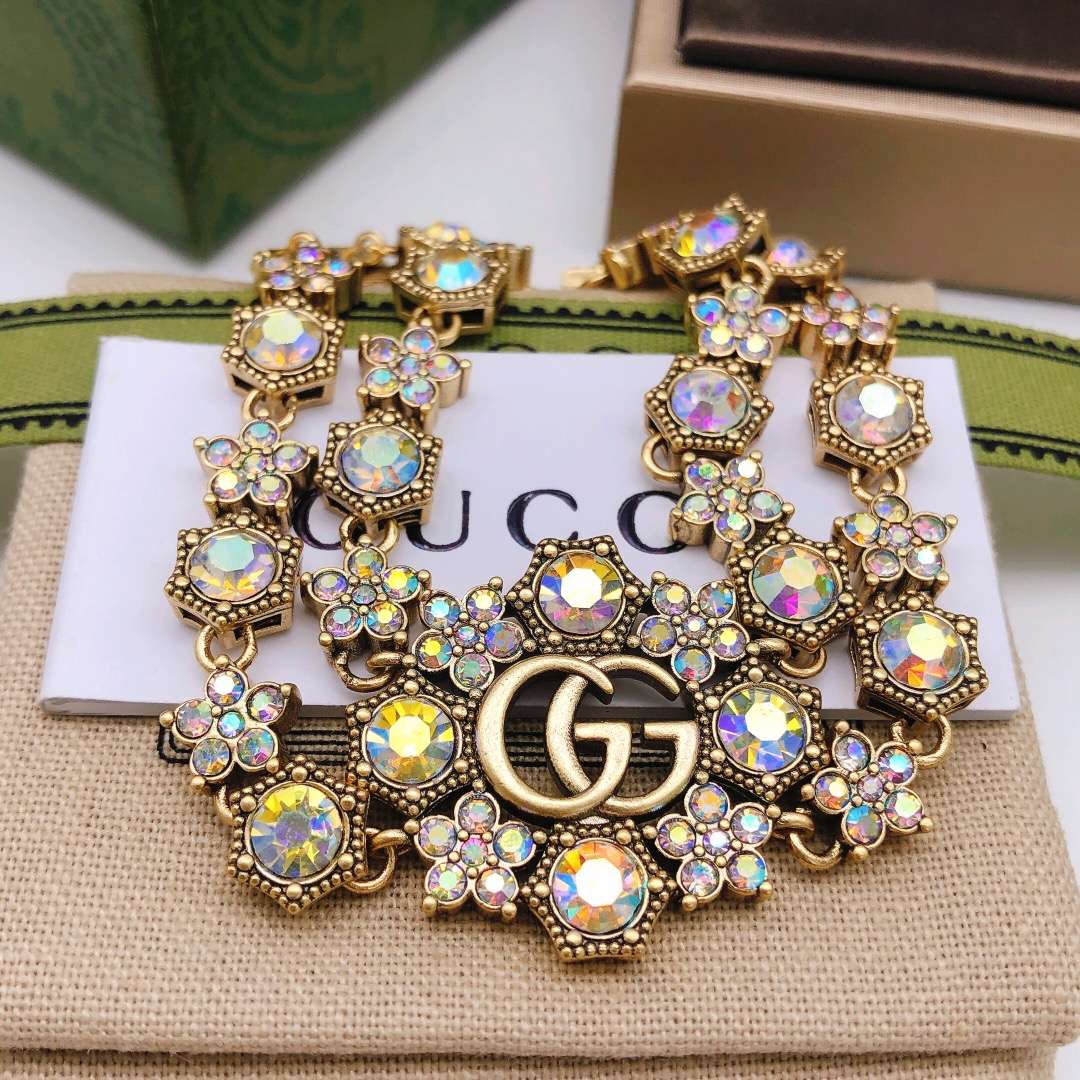 Gvc*1 Rhinestone Flower Bracelet Gold For Women