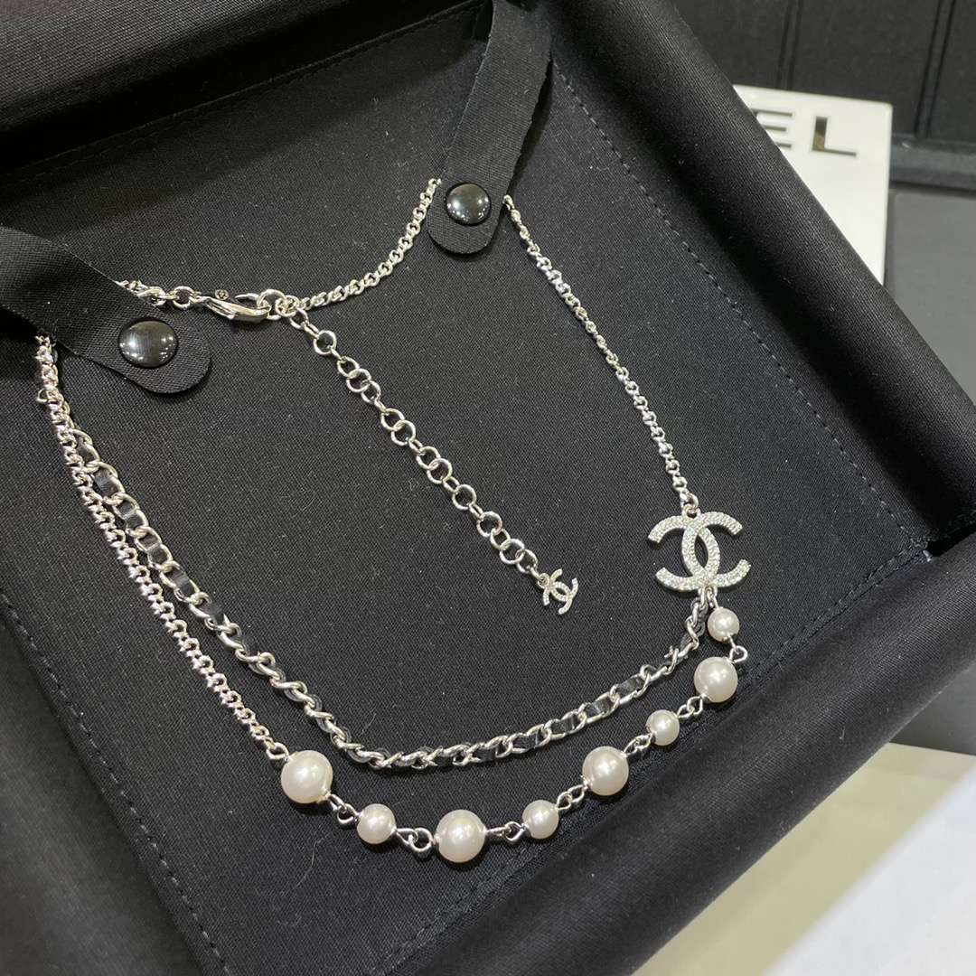 Ch**el CC Double Layer Necklace White For Women