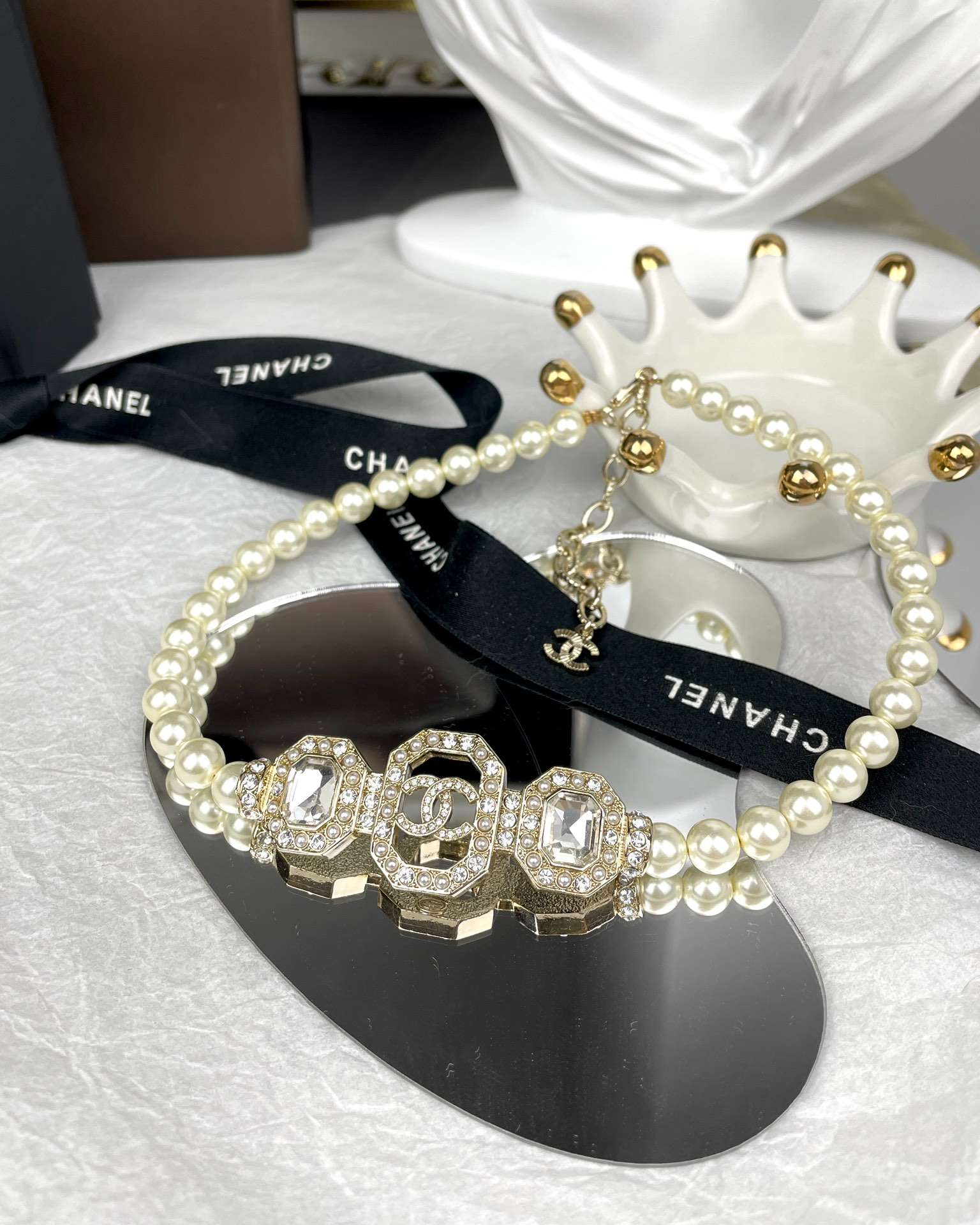 Ch**el Geometric Square Pearl Necklace White For Women