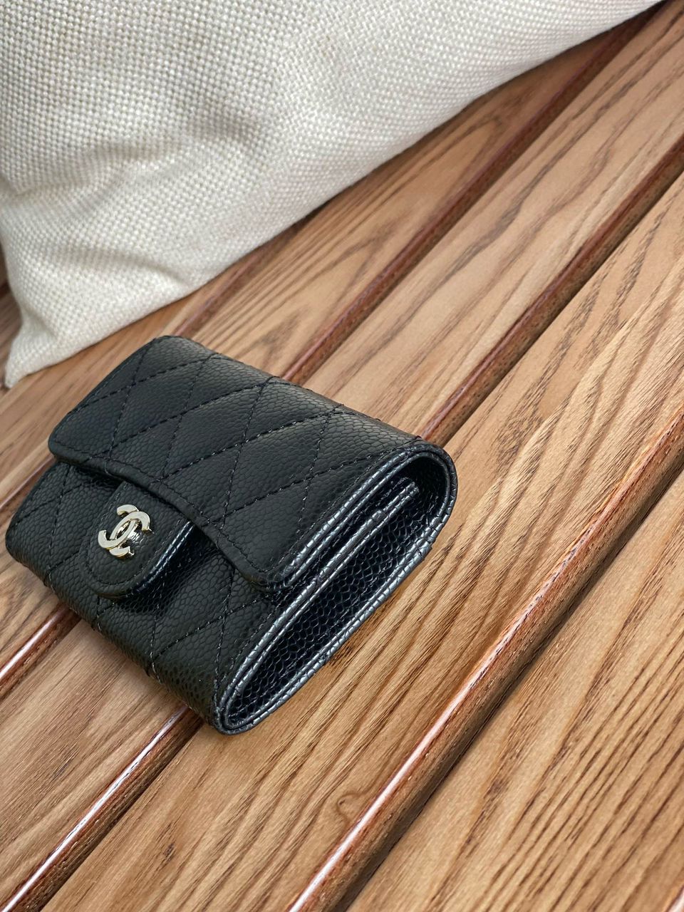 Ch**el Classic Card Holder Silver Black For Women, Women’s Wallet 4.5in/11.5cm