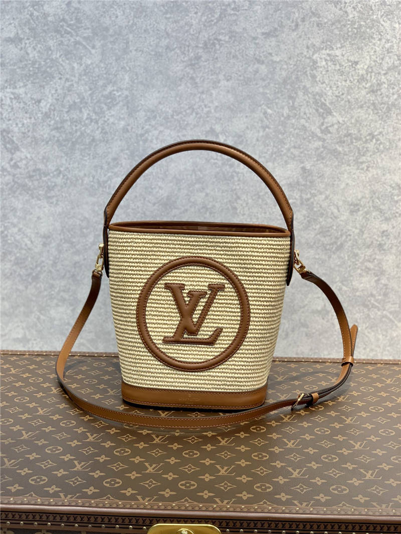 L0vis Vvtt0n Petit Bucket Raffia Beige For Women ‎9.4in/24cm
