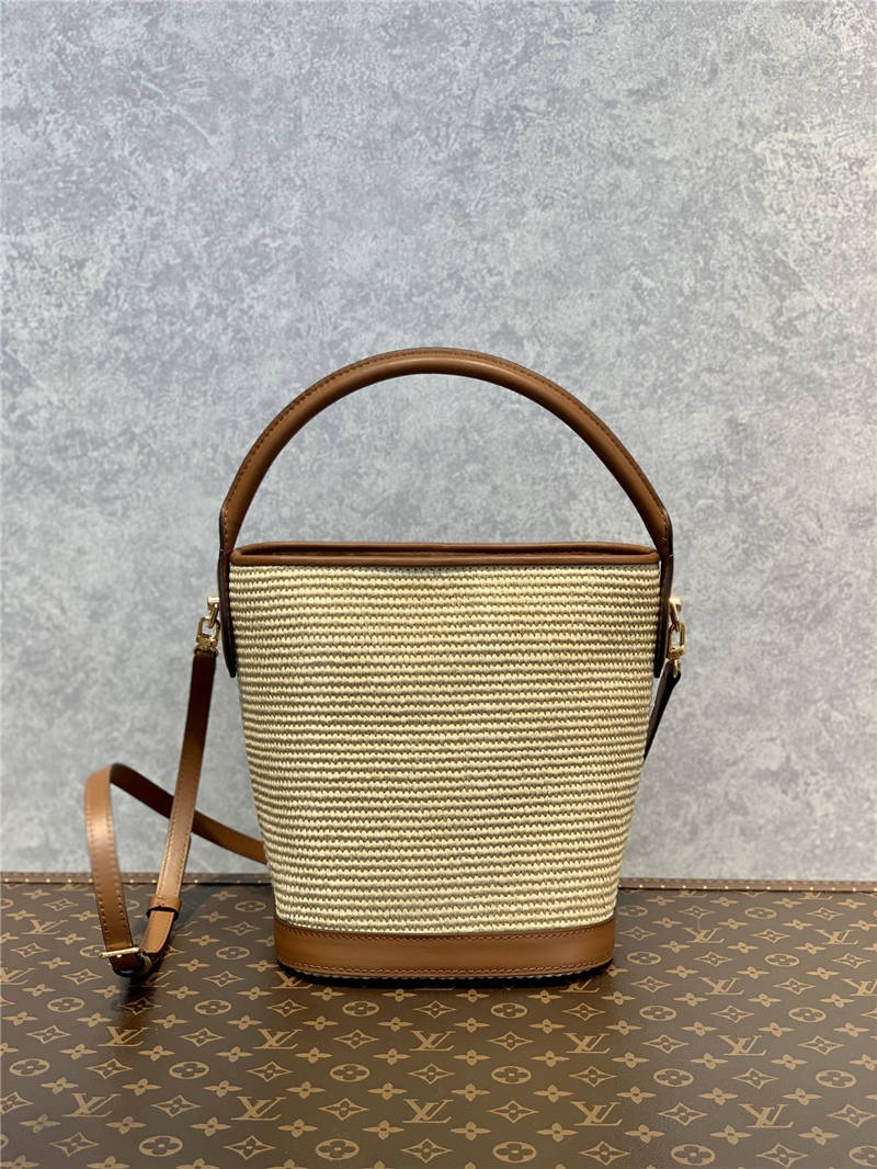 L0vis Vvtt0n Petit Bucket Raffia Beige For Women ‎9.4in/24cm