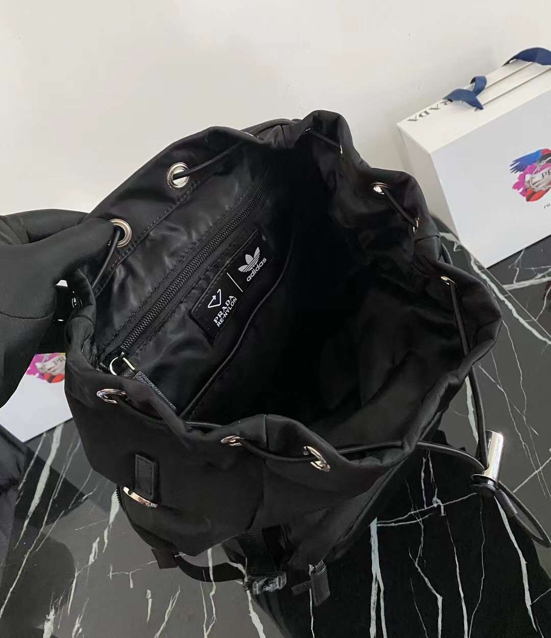 Pra*a Re-Nylon And Saffiano Backpack Black For Men 45cm / 17.7in 2VZ135_2DMG_F0002_V_HOL