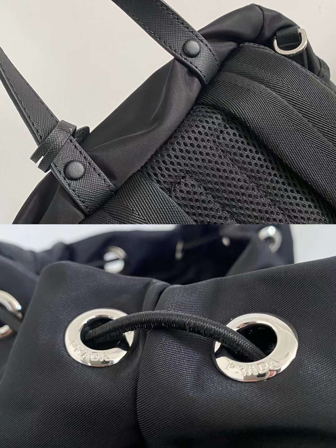 Pra*a Re-Nylon And Saffiano Backpack Black For Men 45cm / 17.7in 2VZ135_2DMG_F0002_V_HOL