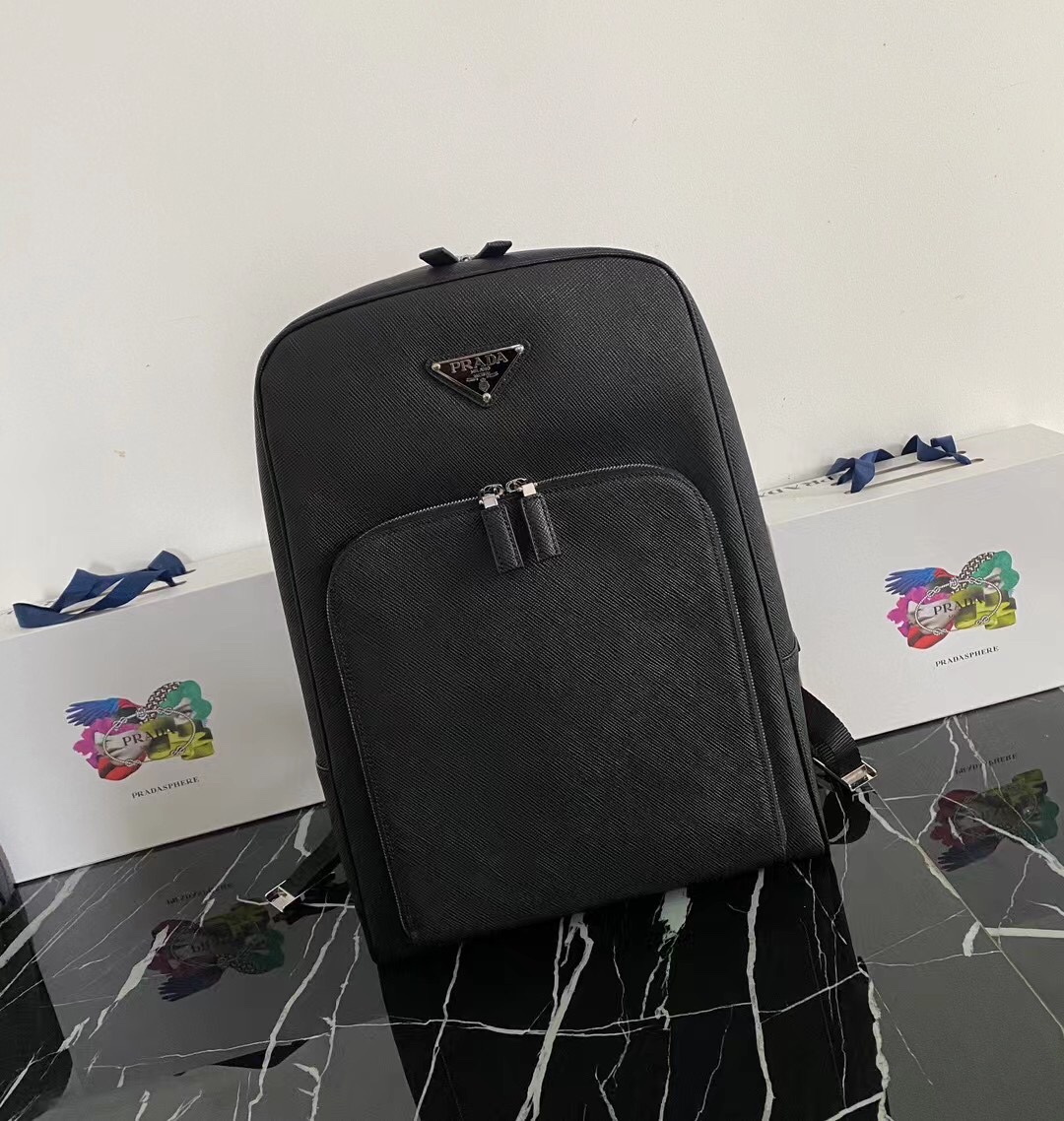 Pra*a Saffiano Backpack Black For Men 30cm / 11.8in 2VZ102_2FAD_F0002_V_OOO