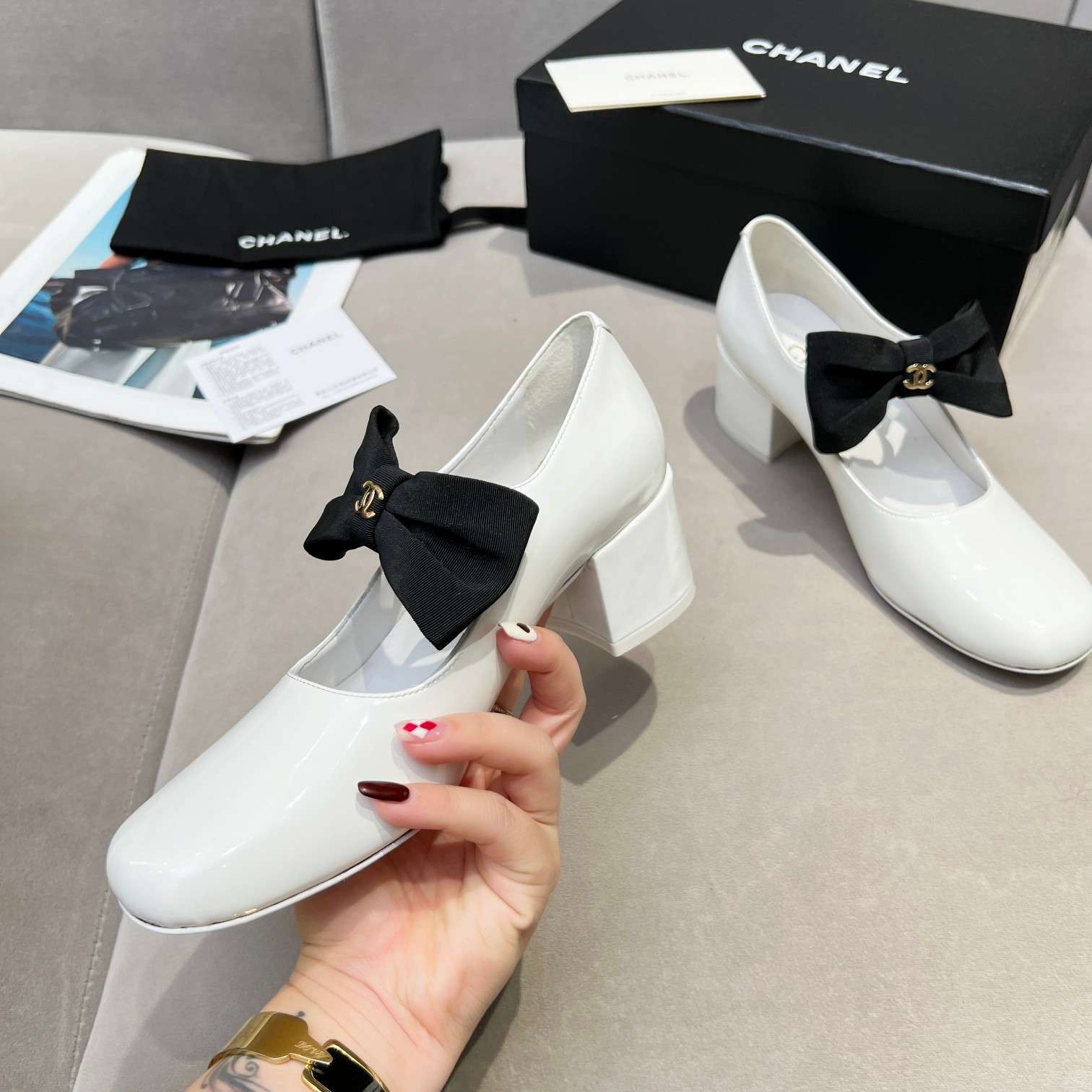 Ch**el Bow Mary Jane White For Women