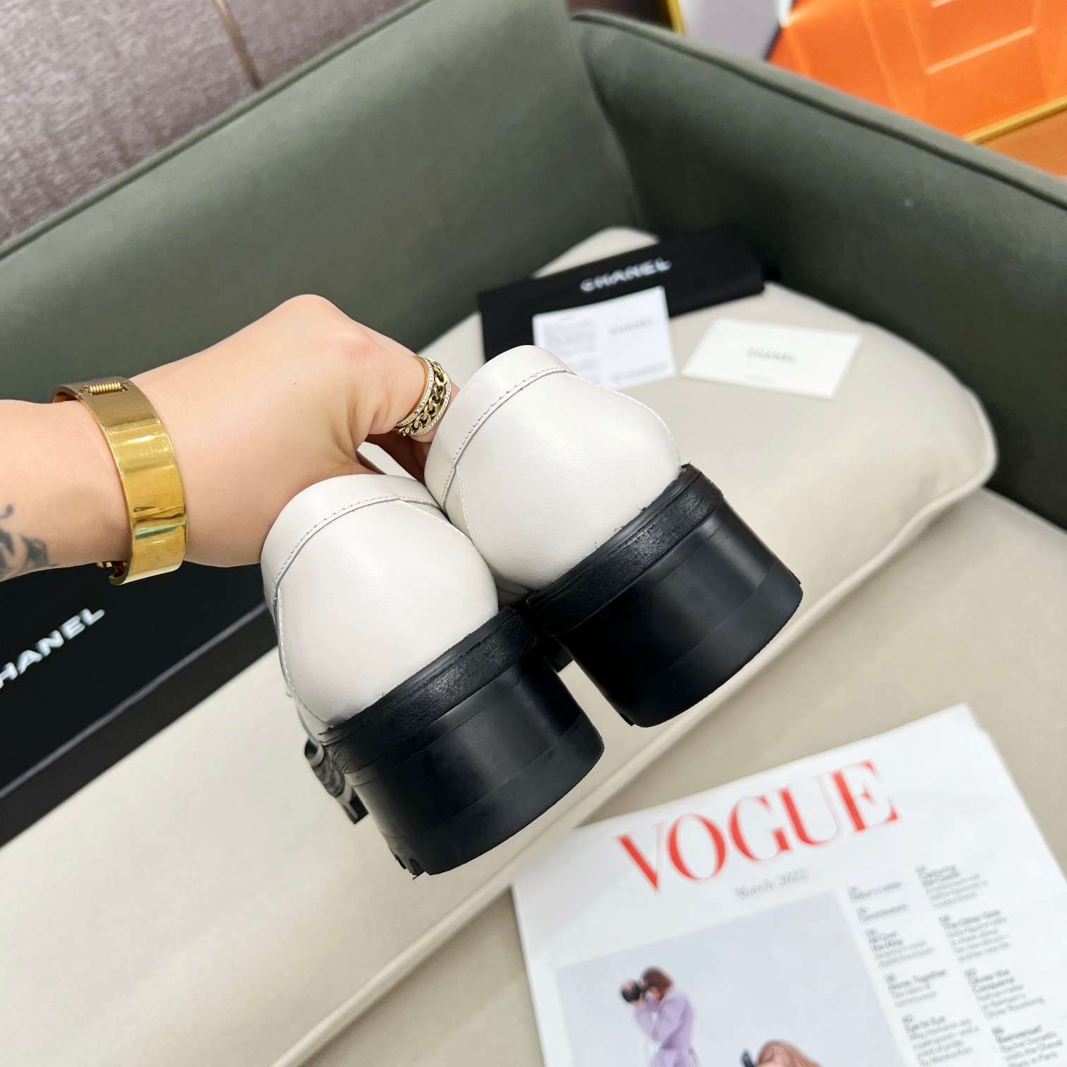 Ch**el Romance CC Embellished Loafers White For Women