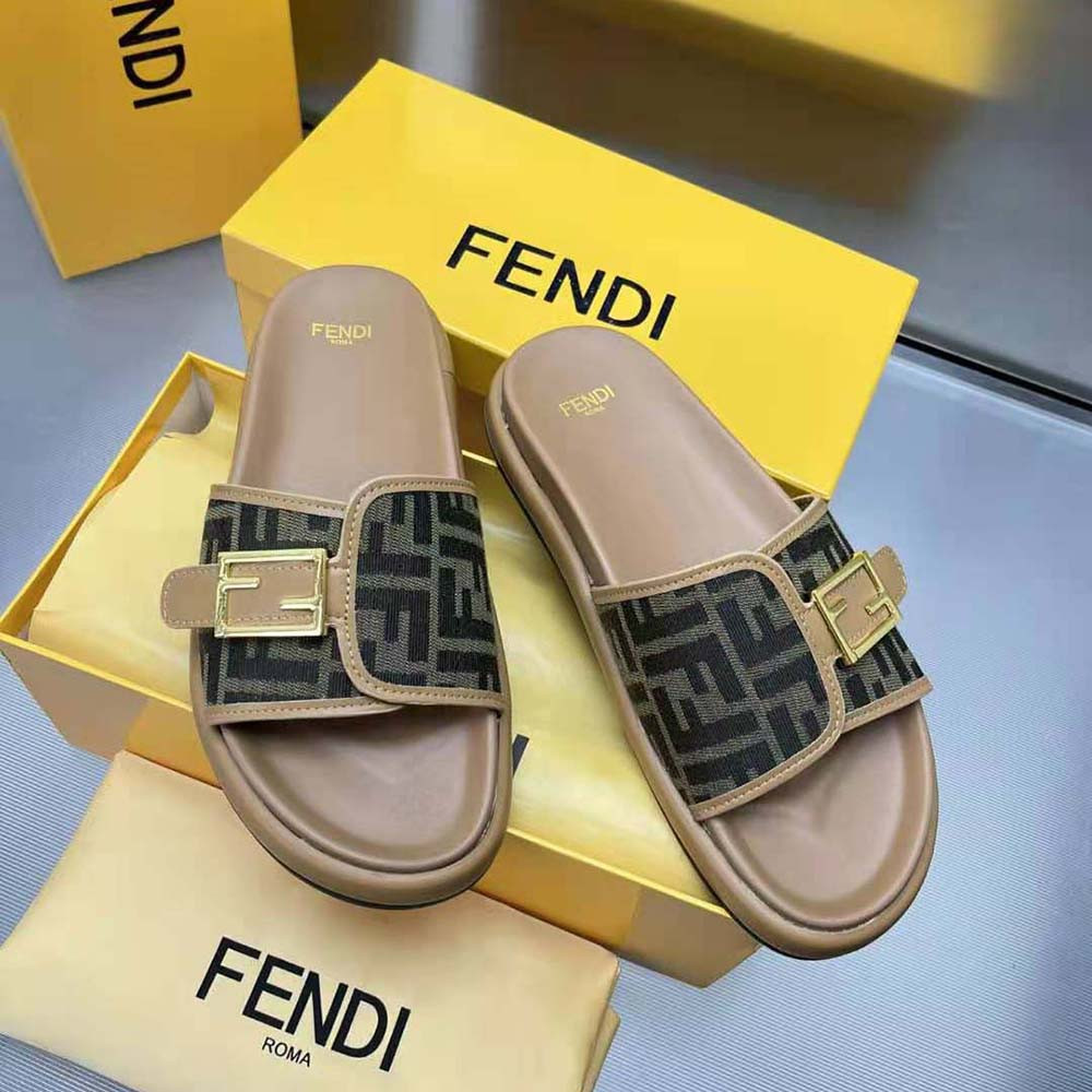 Feel Brown Fabric Slides For Women- 8X8404AJZFF1ICN