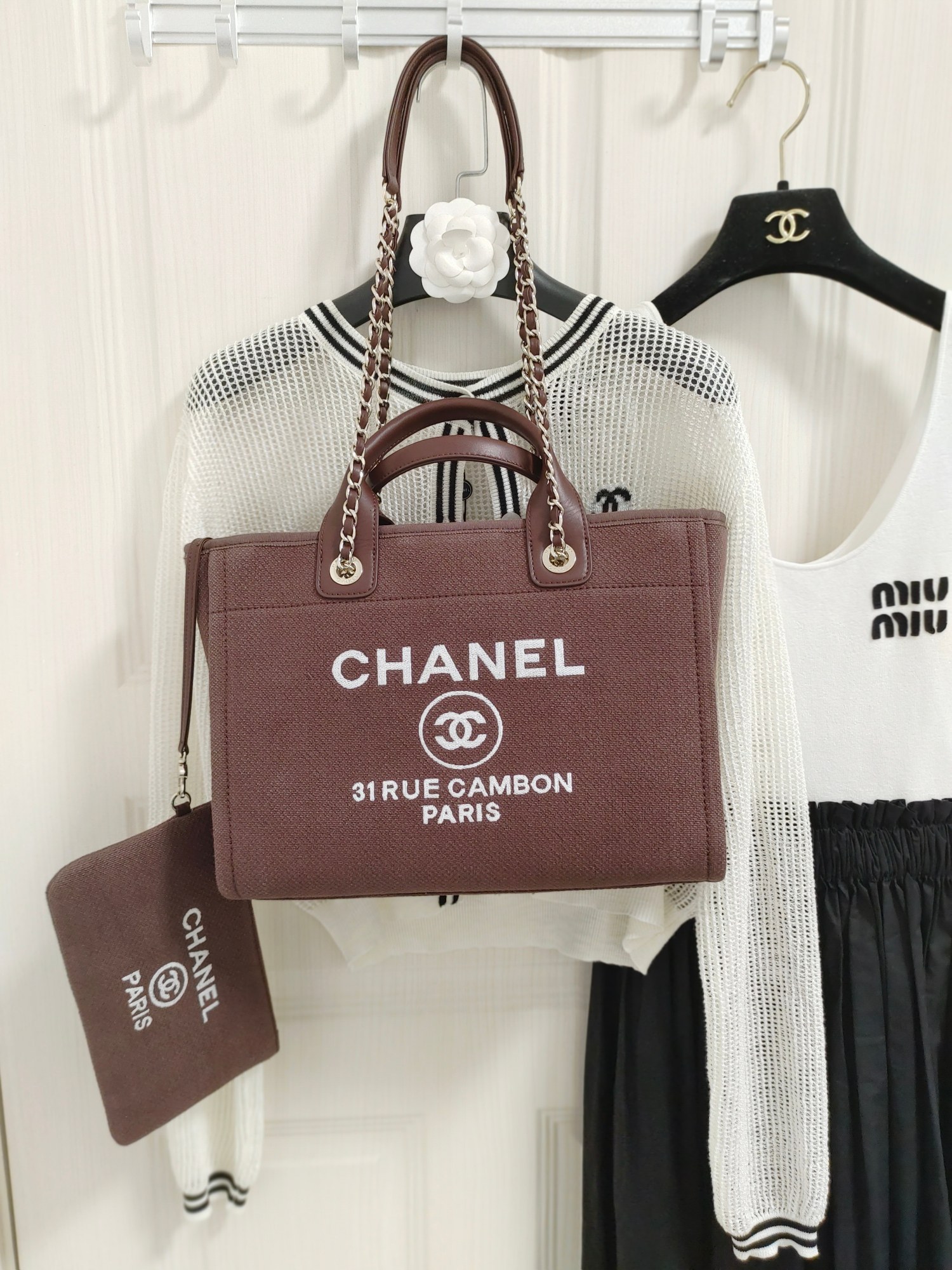 Ch**el Deauville Tote Bag Pouch Burgundy For Women 34cm / 13.39in