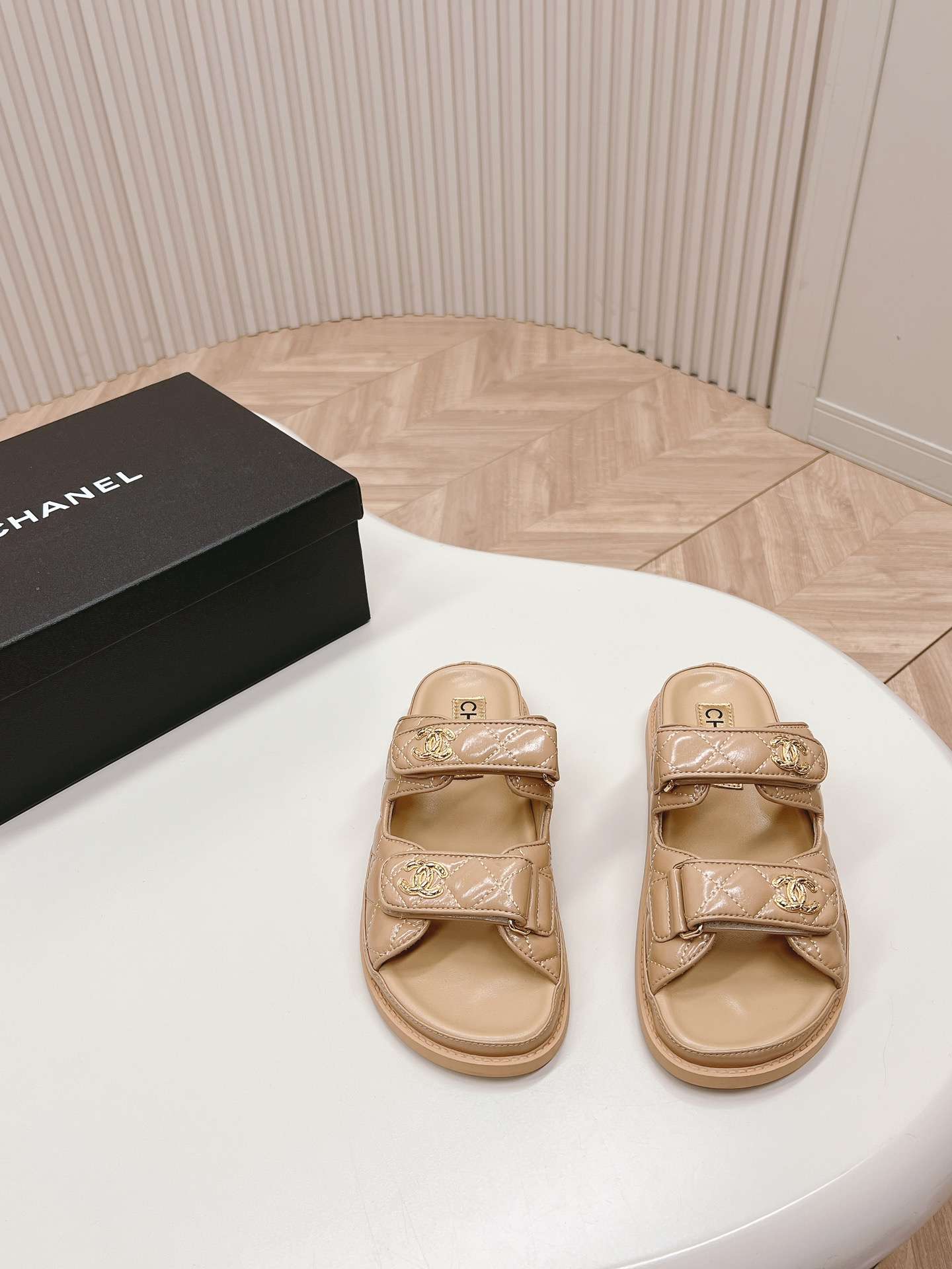 Ch**el Sandals With Ch**el Logo Beige For Women