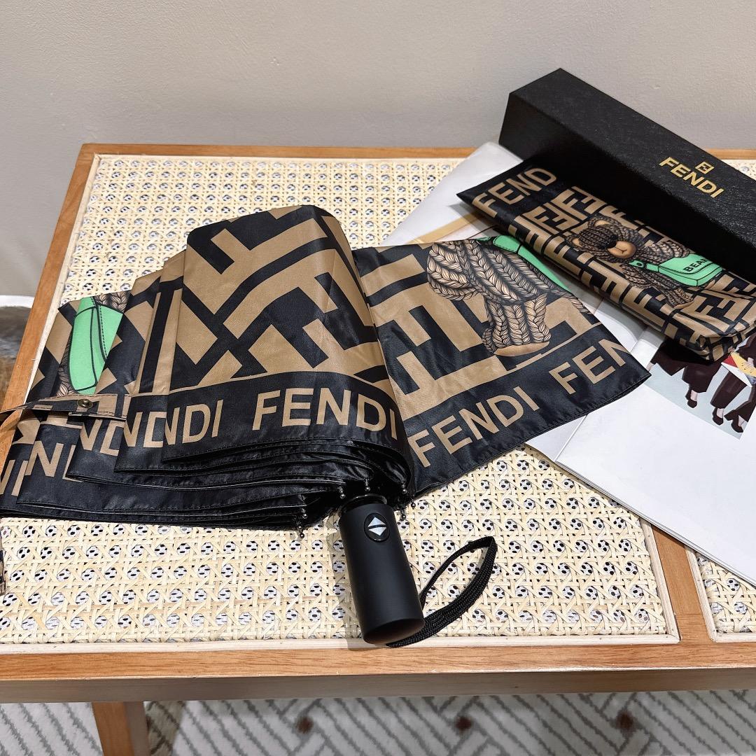 F**di Logo Compact Umbrella Brown