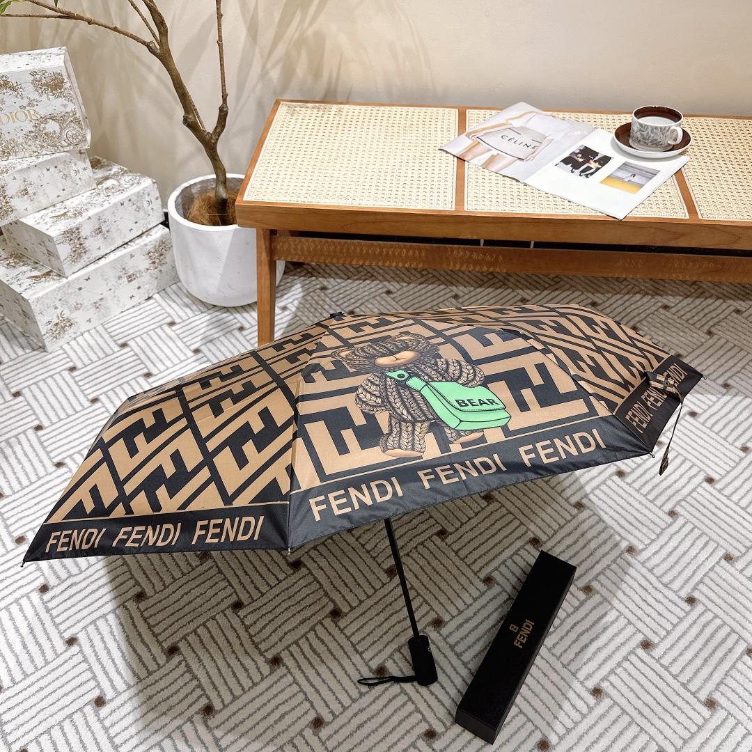 F**di Logo Compact Umbrella Brown