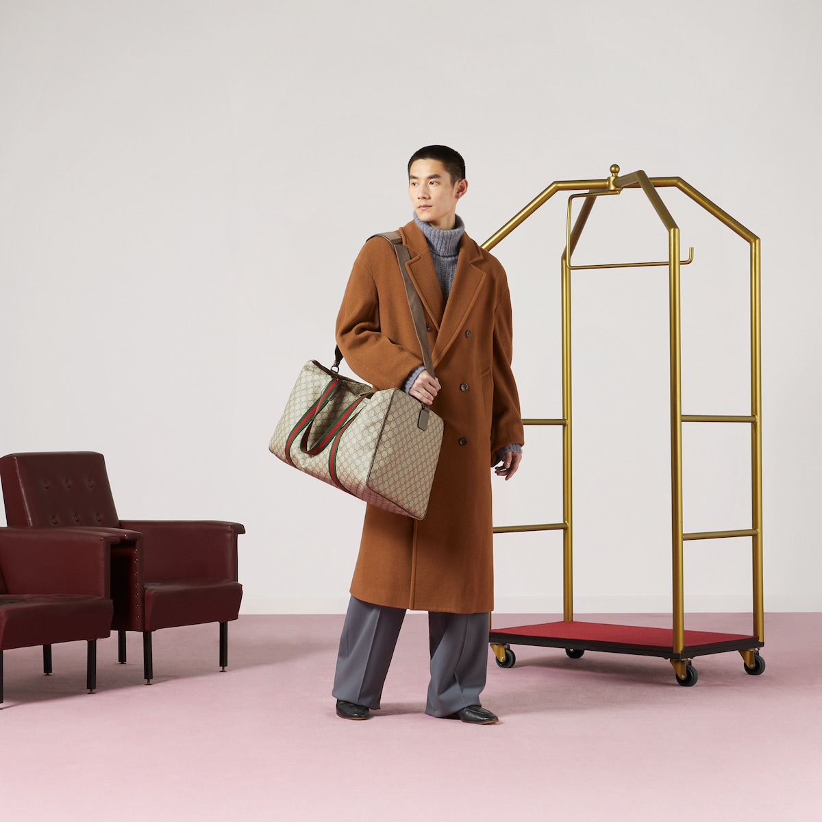 Gvc*1 Large Duffle Bag With Web Beige 20.5 In/ 52 Cm 760152 FACK7 9768