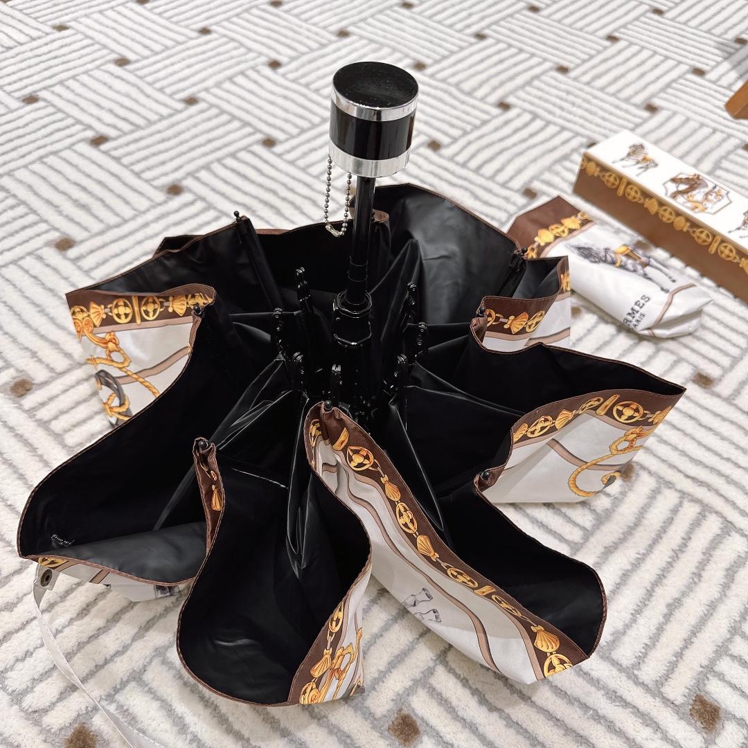 H**me5 Long Umbrella With Horse Motif White