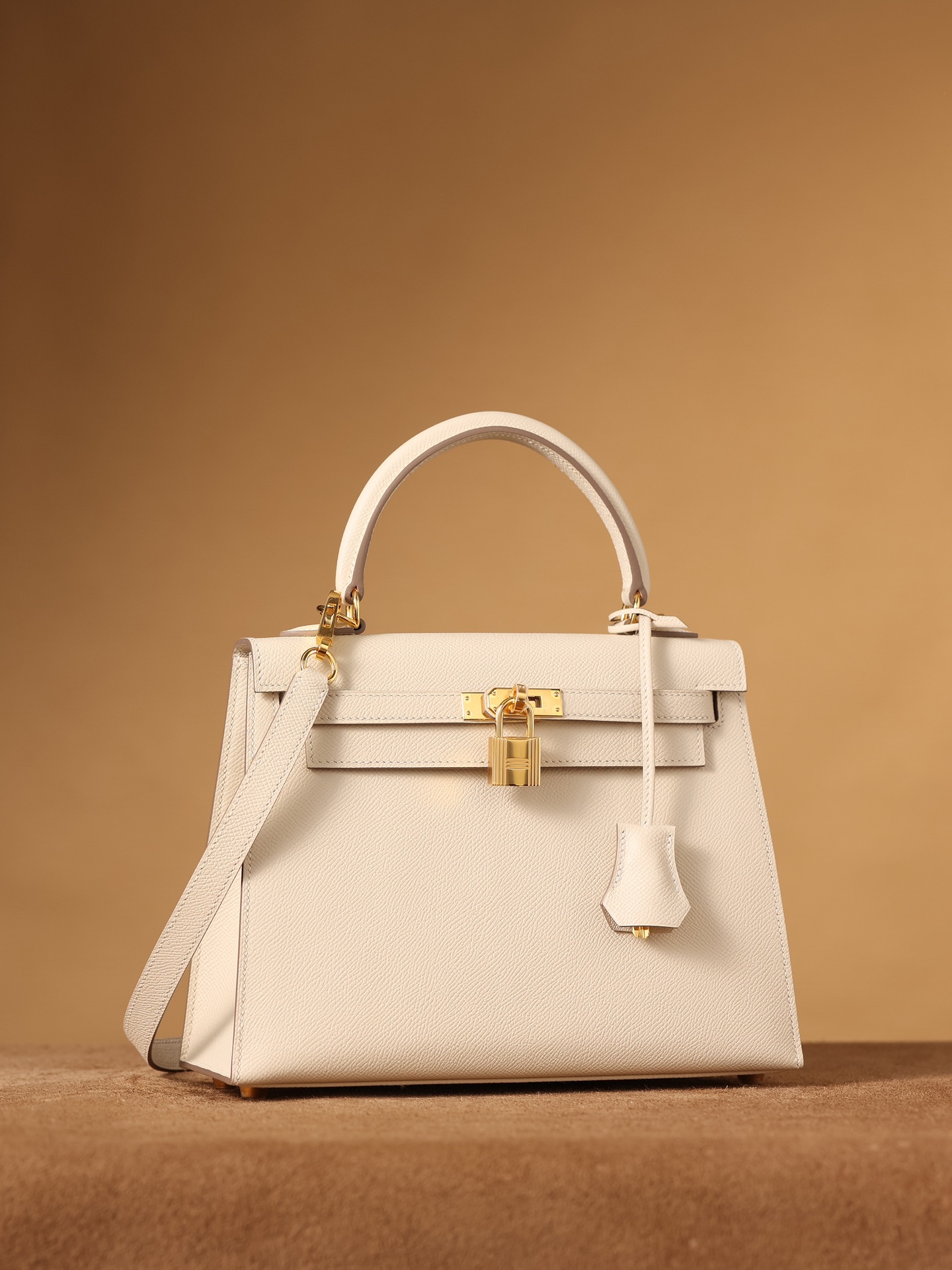 H**me5 Kelly Epsom Gold Tone Lock Bag Cream For Women 9,8in/25cm