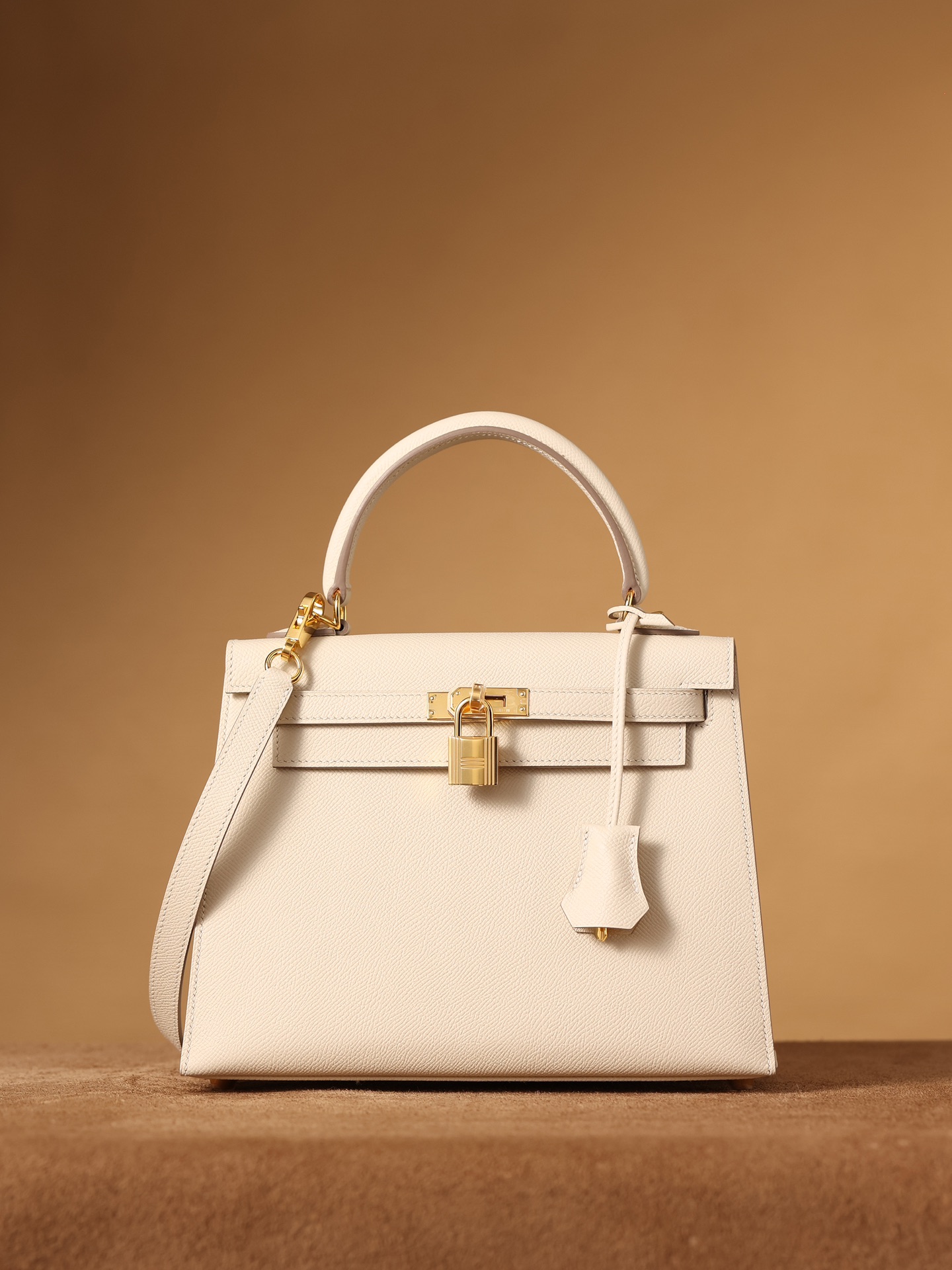 H**me5 Kelly Epsom Gold Tone Lock Bag Cream For Women 9,8in/25cm