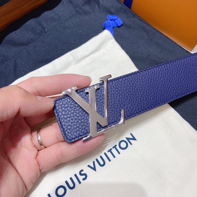 L0vis Vvtt0n Silver Tone Buckle LV Iconic Belt Dark Blue For Women