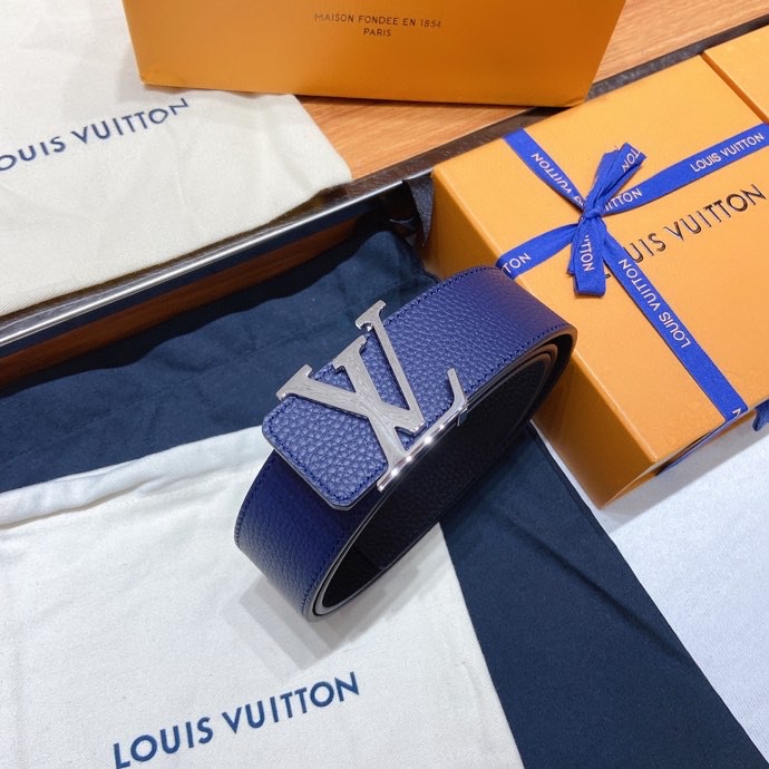 L0vis Vvtt0n Silver Tone Buckle LV Iconic Belt Dark Blue For Women