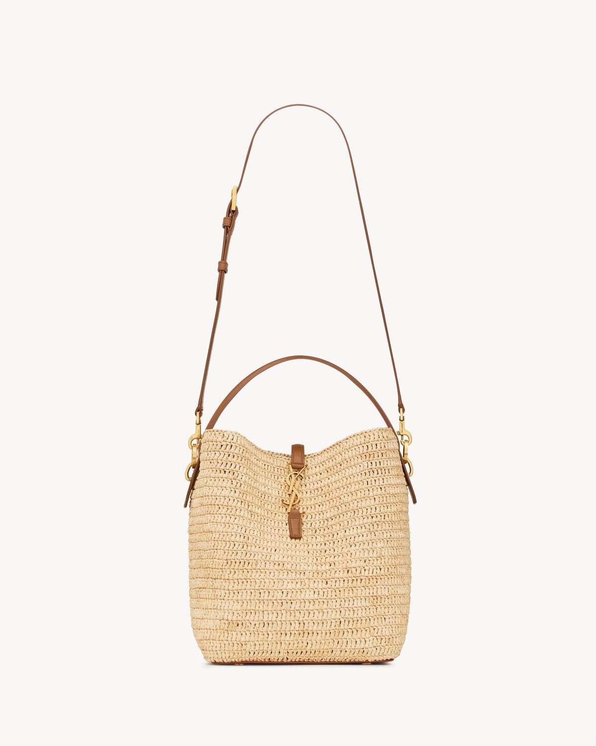 [True-to-ORIGINAL] Sa1nt Lau*nt Le 37 In Woven Raffia And Vegetable-Tanned Beige For Women 9.8 Inches/ 25 Cm 773991GAAD72080