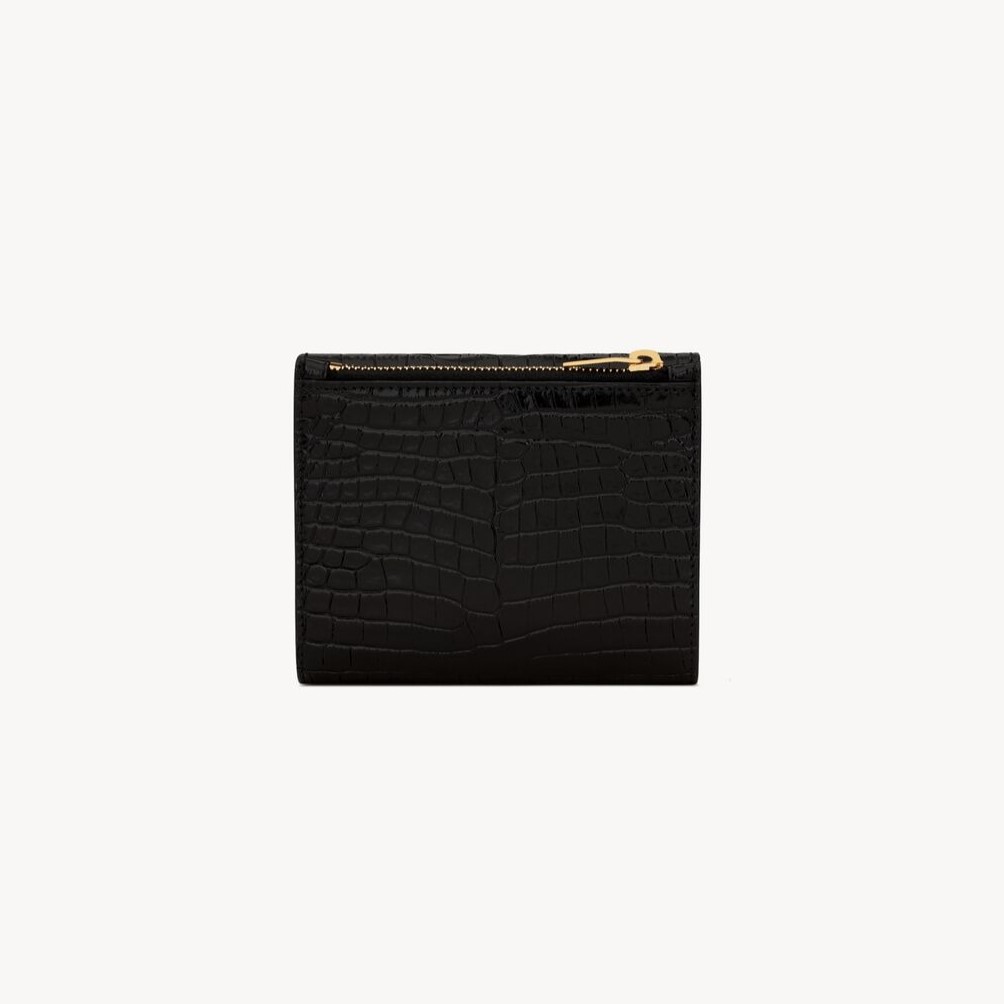 Sa1nt Lau*nt Uptown Compact Wallet Black For Women 4.7in/12cm