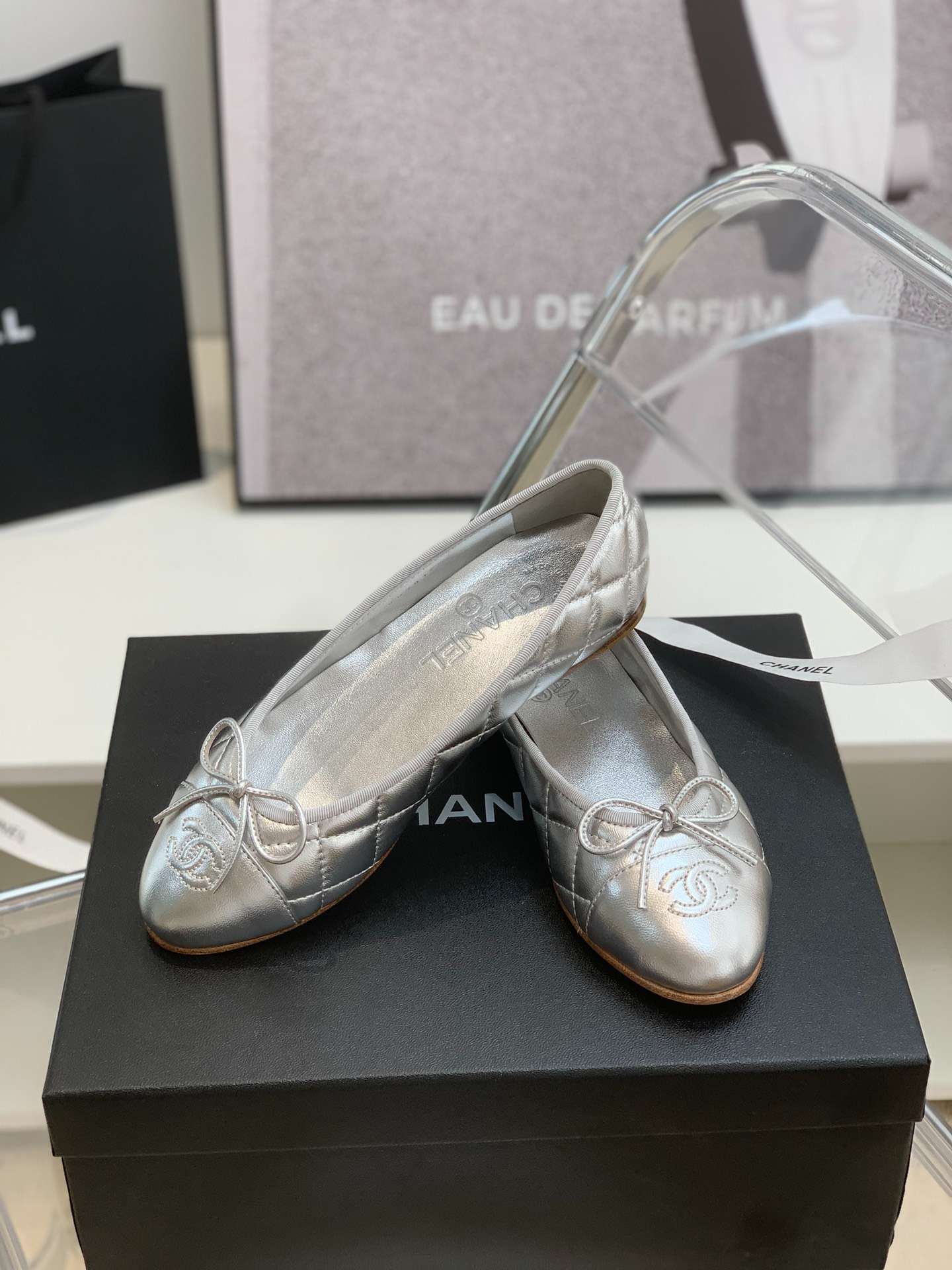 Ch**el Ballet Flats Silver For Women