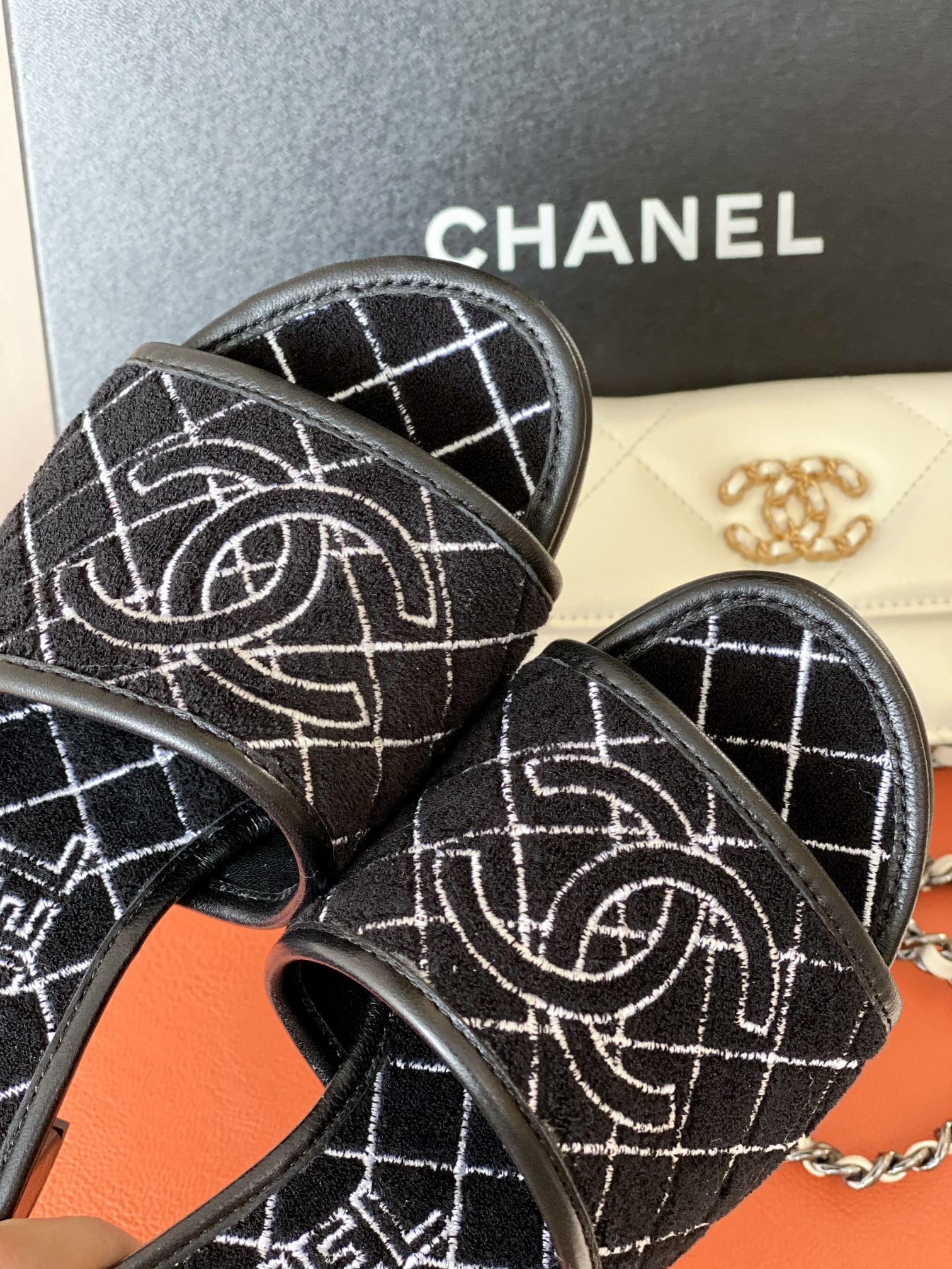 Ch**el Sandals Black For Women 1.77in/4.5cm