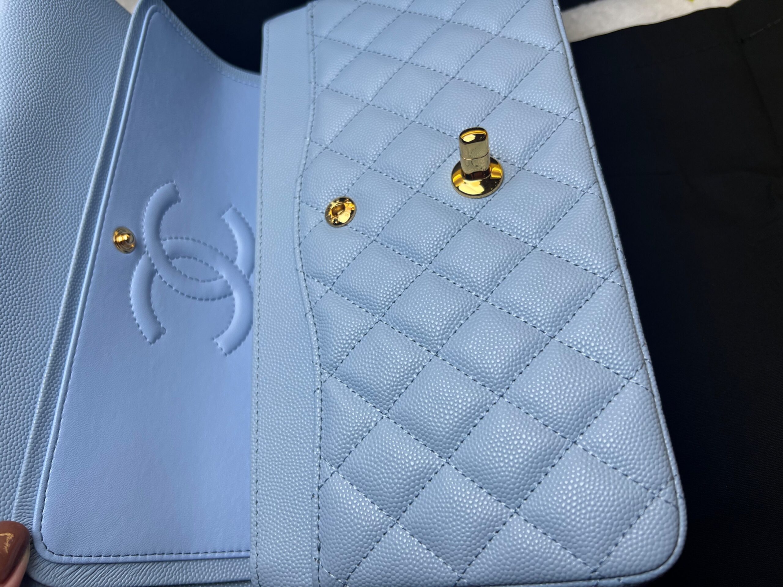 [True-to-ORIGINAL] Ch**el Classic Double Flap Bag Light Blue For Women 25cm/10in