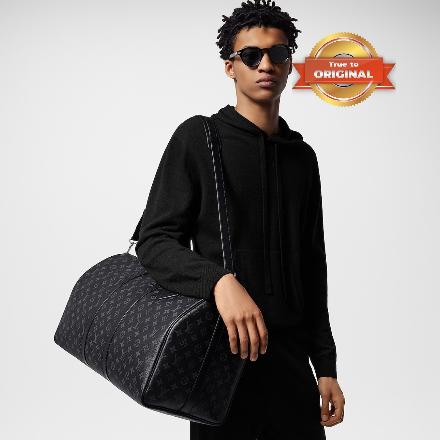 [True-to-ORIGINAL] L0vis Vvtt0n Keepall Bandoulière 55 Bag Monogram Eclipse Black 55cm/21.7in M40605