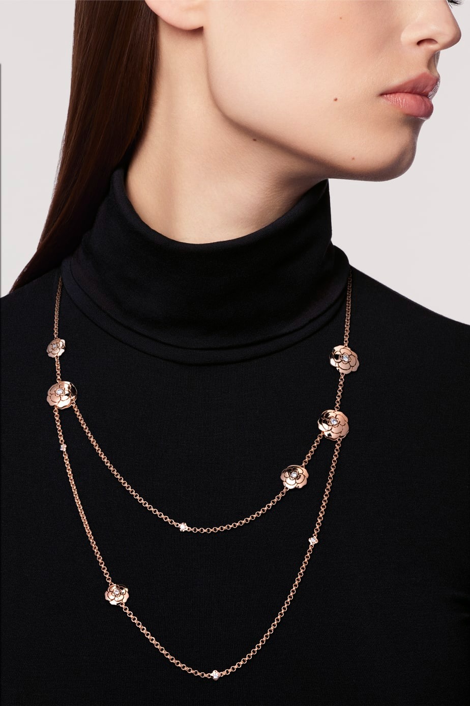 Ch**el Les Infinis De Camélia Necklace Rose Gold For Women J11877
