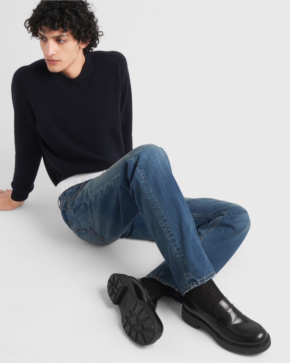 Pra*a Brushed Leather Loafers Black For Men 2DG149_055_F0002