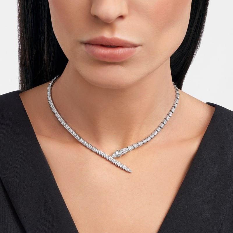 Bv1g*ai Serpenti Viper Necklace White Gold For Women 360350
