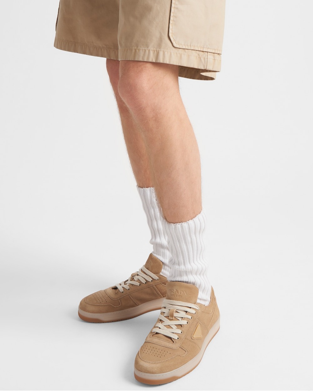 Pra*a Downtown Delavé Suede Sneakers Ecru For Men 2EE364_Z5O_F0379_F_D002