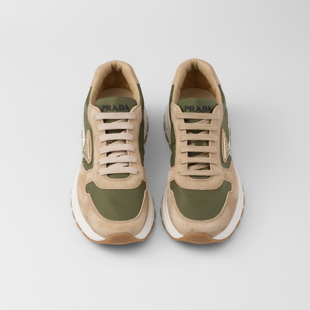 Pra*a Prax 01 Delavé Suede And Re-Nylon Sneakers Ecru/Military For Men 2EE369_3KUY_F03TK_F_D002