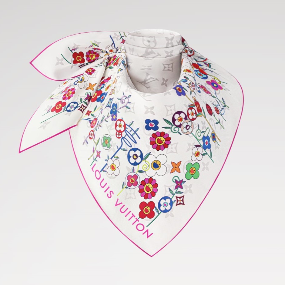 L0vis Vvtt0n LV x TM Monogram S*perflat Flowers Square 90 Scarf White For Women M96263