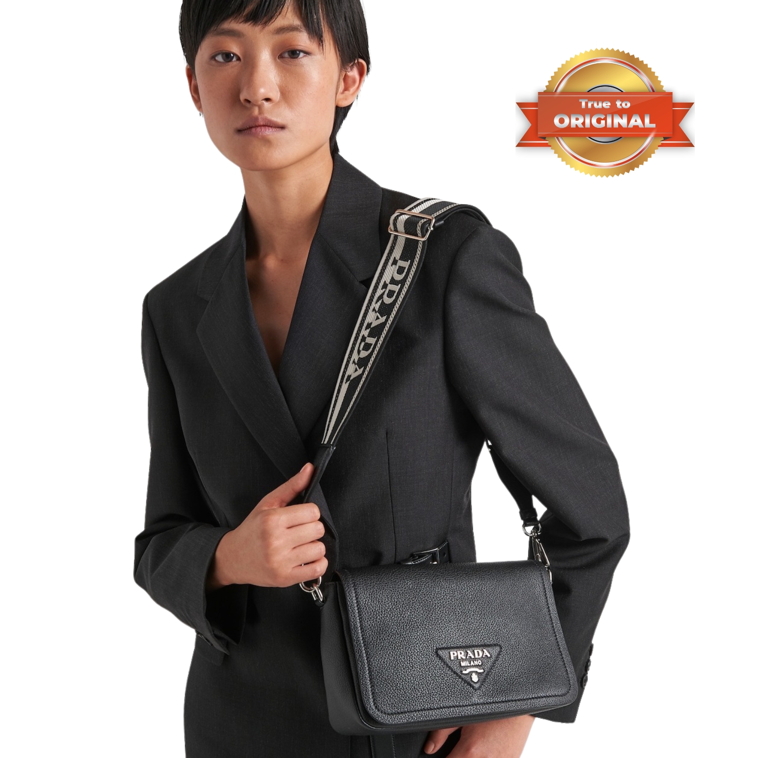 [True-to-ORIGINAL] Pra*a Small Shoulder Bag In Black For Women 9in/ 23cm 1BD314_2DKV_F0002_V_3OO