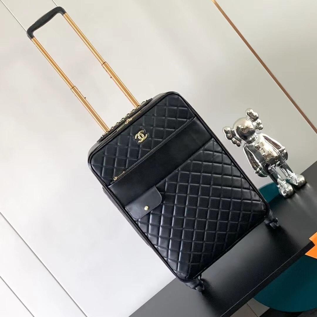 Ch**el Quilted Suitcase Black For Women 19.7in/50cm