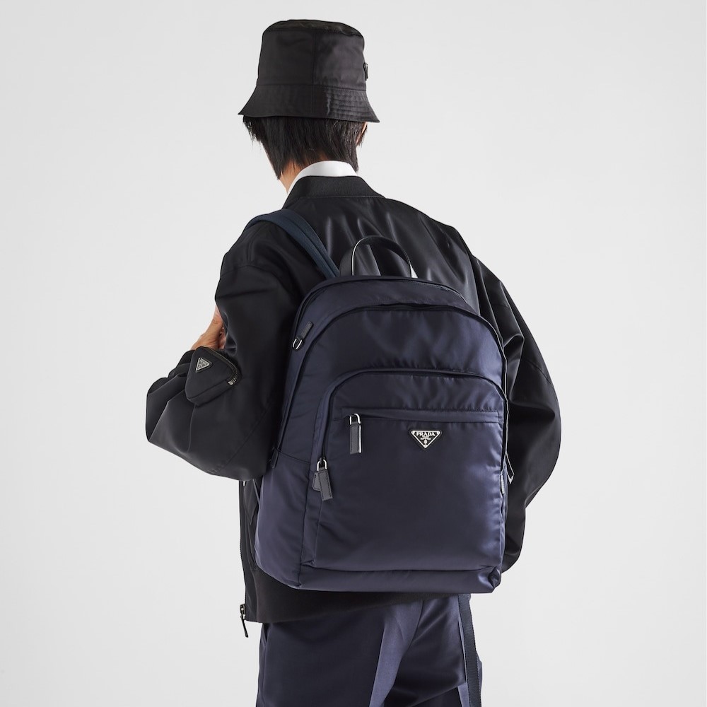 Pra*a Re-Nylon And Leather Backpack Navy For Men 12.2in/31cm 2VZ048_2DMG_F0008_V_OOO
