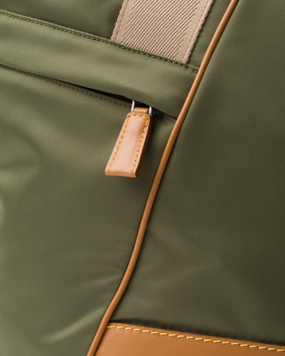 Pra*a Re-Nylon And Leather Duffle Bag Military/Caramel 17.5in/44.5cm 2VC040_2CX2_F03UQ_V_KOO