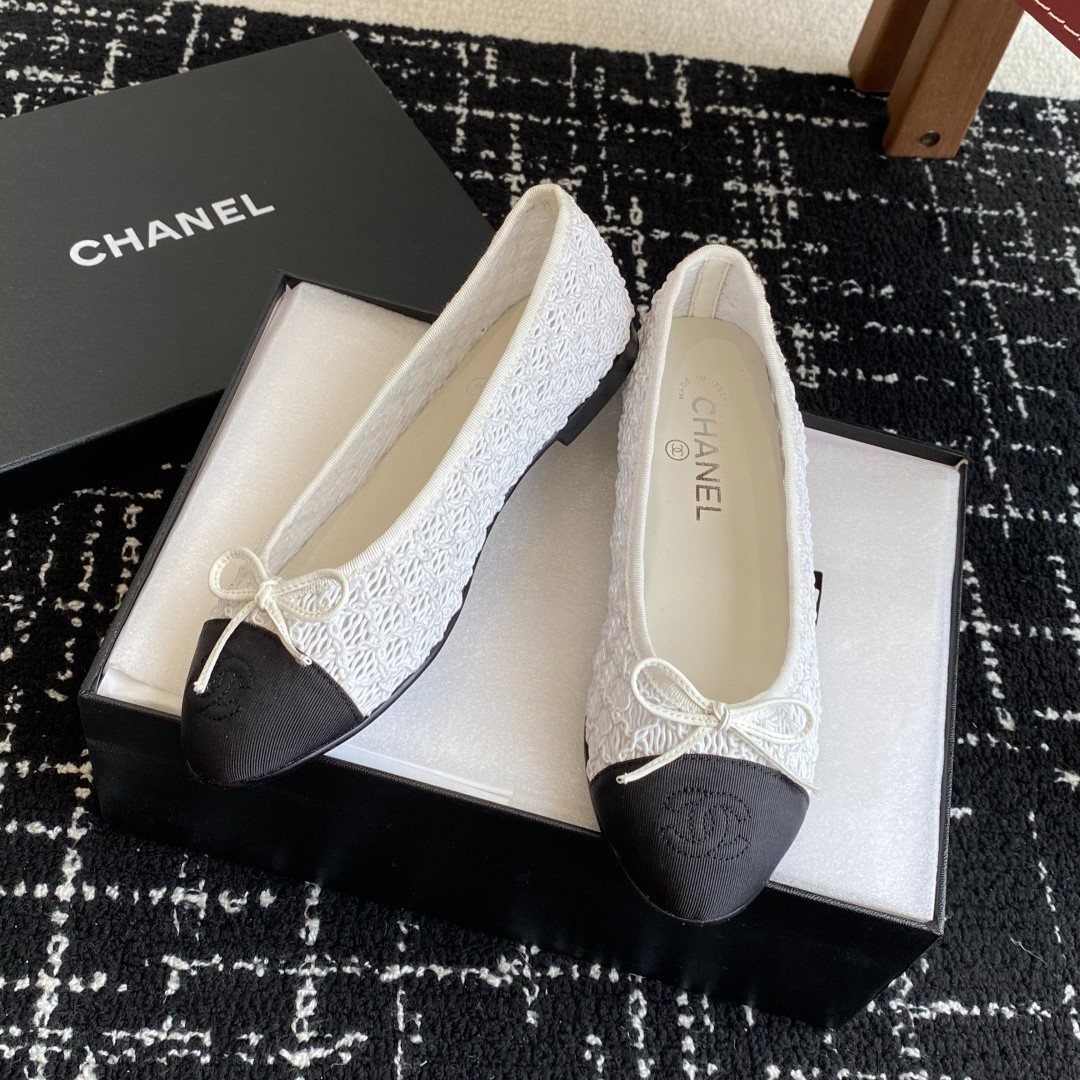Ch**el Ballet Flats White/Black For Women G02819-B20352-U0612