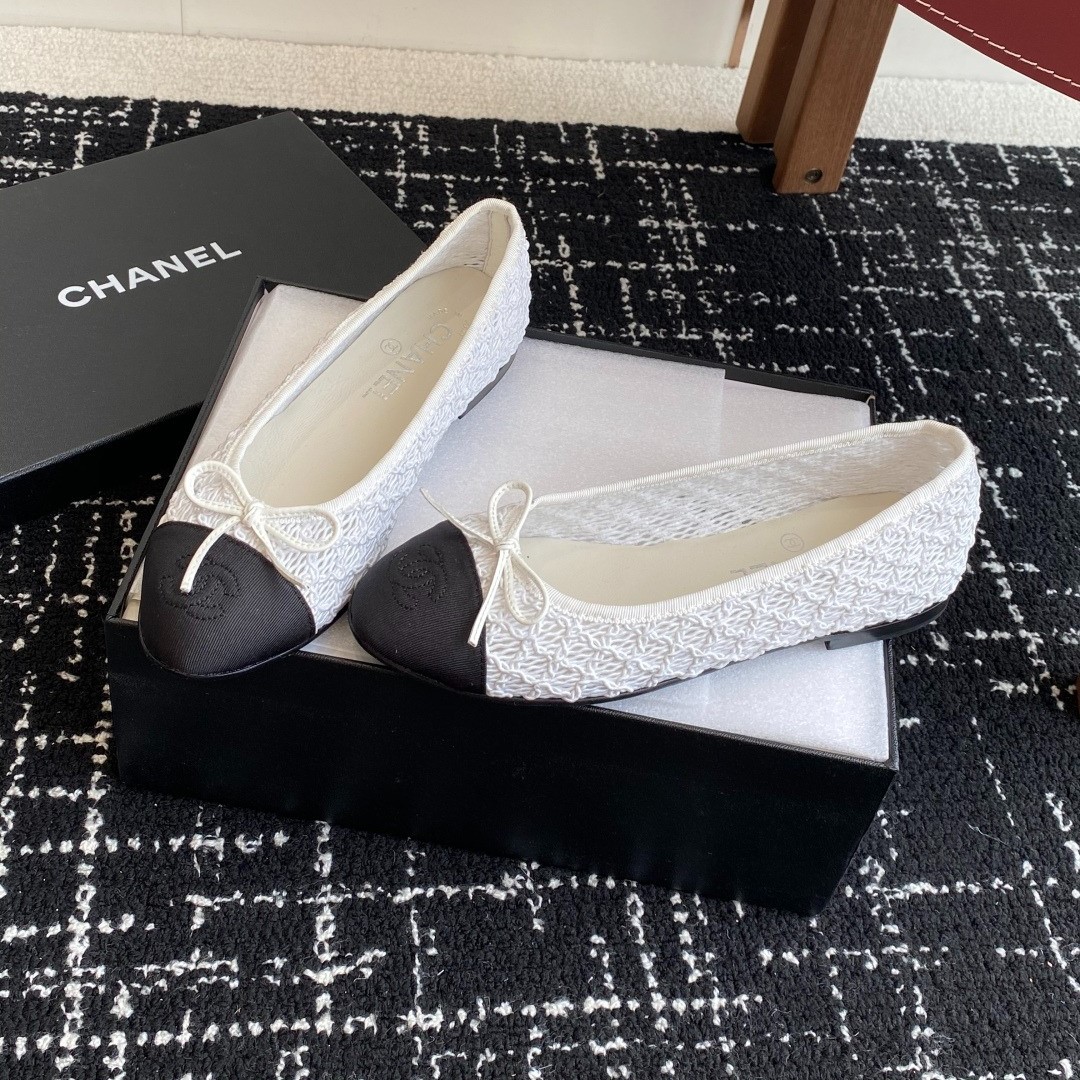 Ch**el Ballet Flats White/Black For Women G02819-B20352-U0612