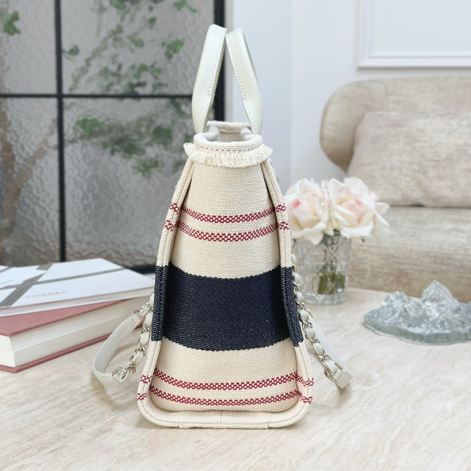 Ch**el Large Deauville Tote Bag Beige For Women 35cm/14in